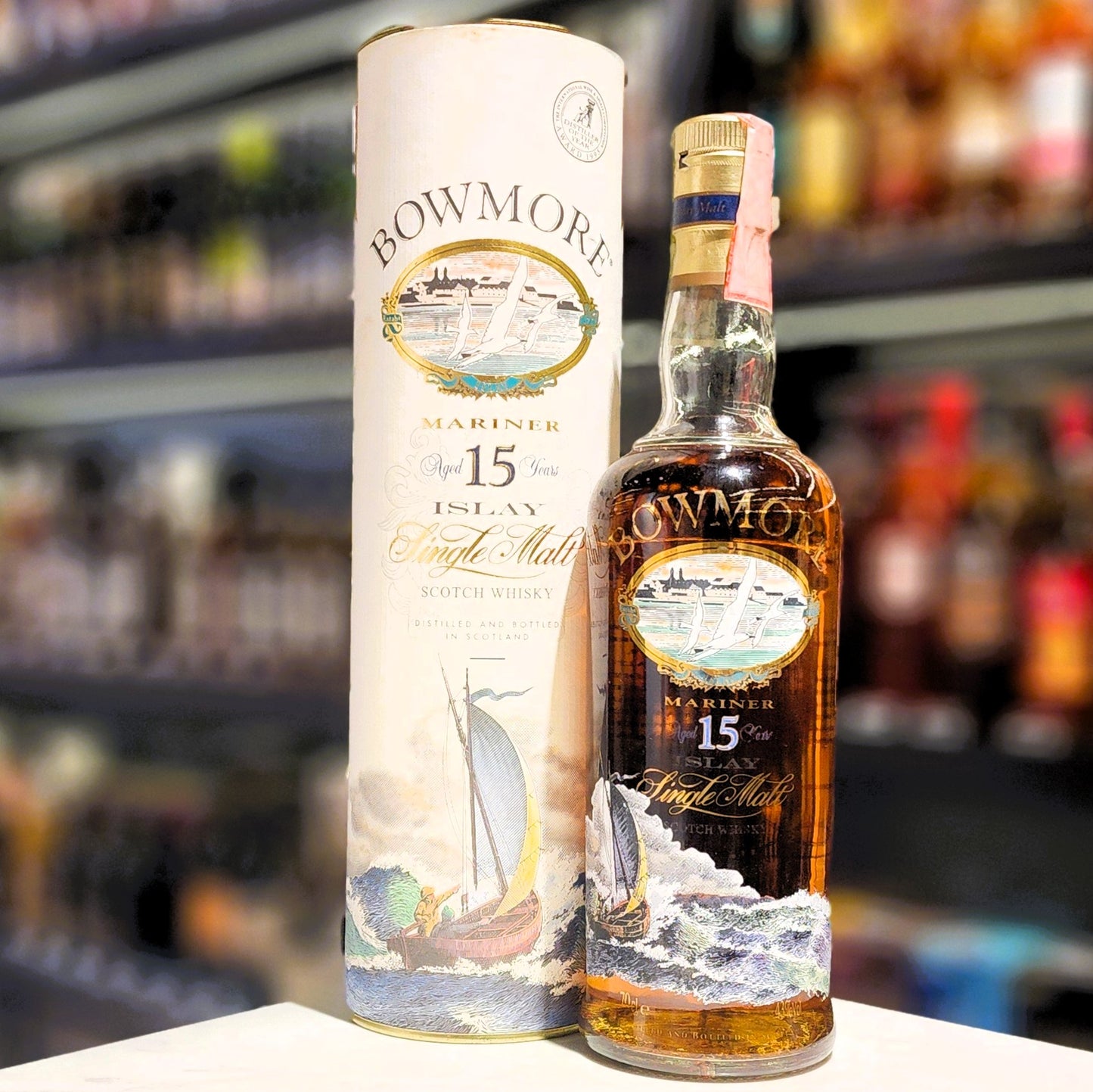 Bowmore 15 Year Old Glass Printed Label Single Malt Scotch Whisky